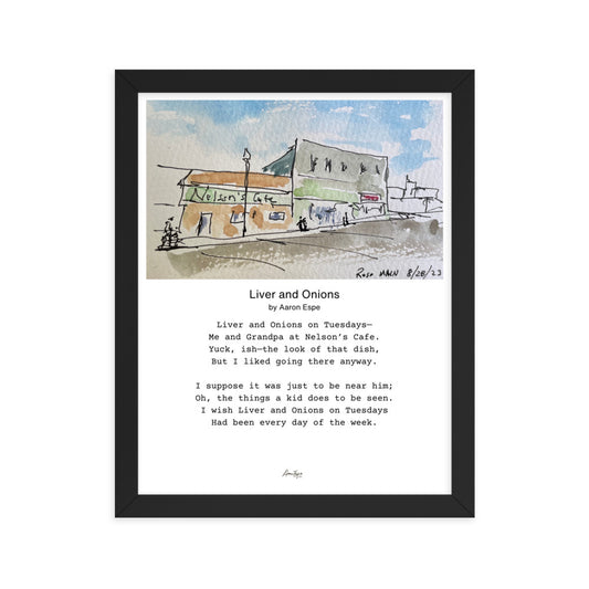 "Liver & Onions on Tuesdays" Framed Watercolor Sketch & Lyrics