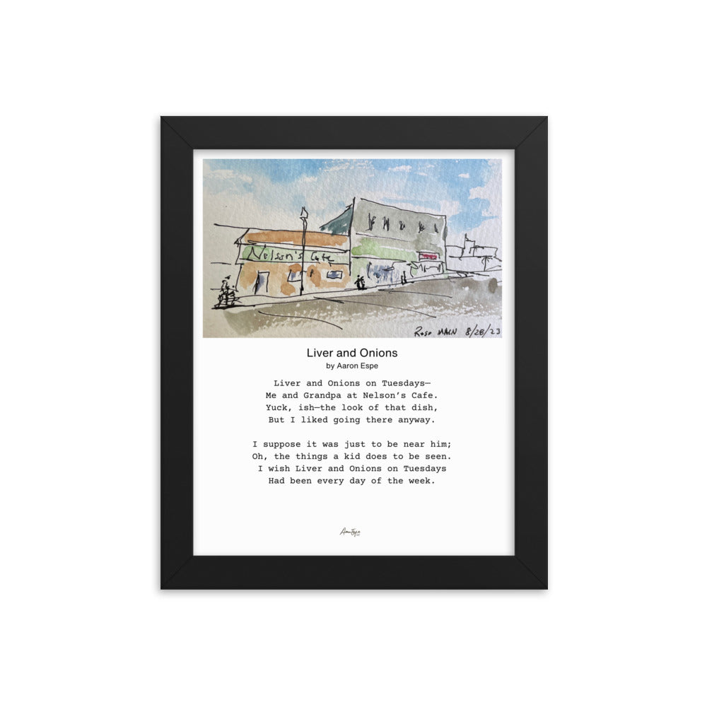 "Liver & Onions on Tuesdays" Framed Watercolor Sketch & Lyrics