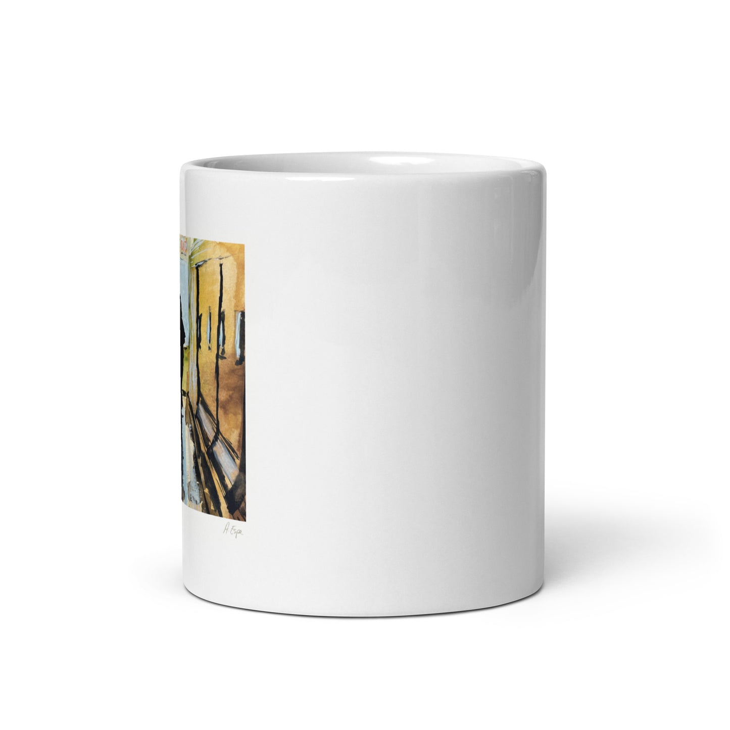 White Glossy Mug "Sheltering Oaks" Watercolor