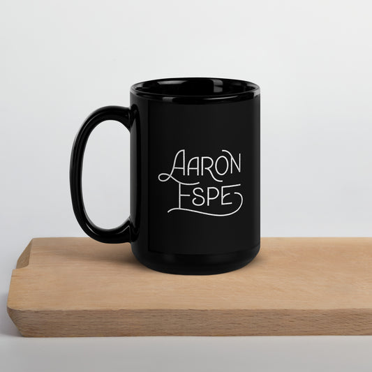 Black Glossy Mug Aaron Espe Logo