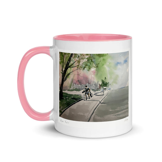 Mug With Color Inside "Paper Route" Watercolor